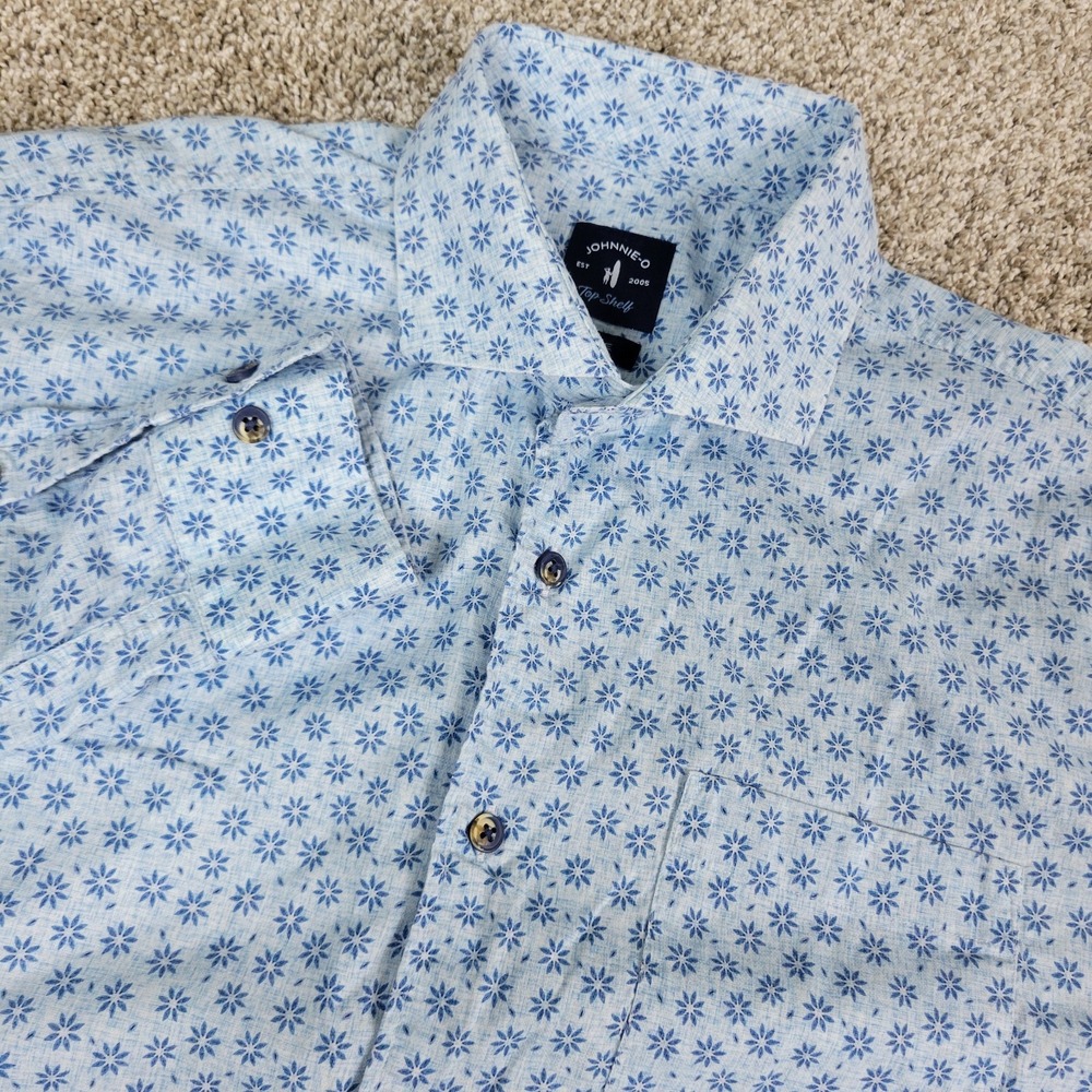 Johnnie O Top Shelf Mens Large Blue AOP Floral Button Up Long Sleeve